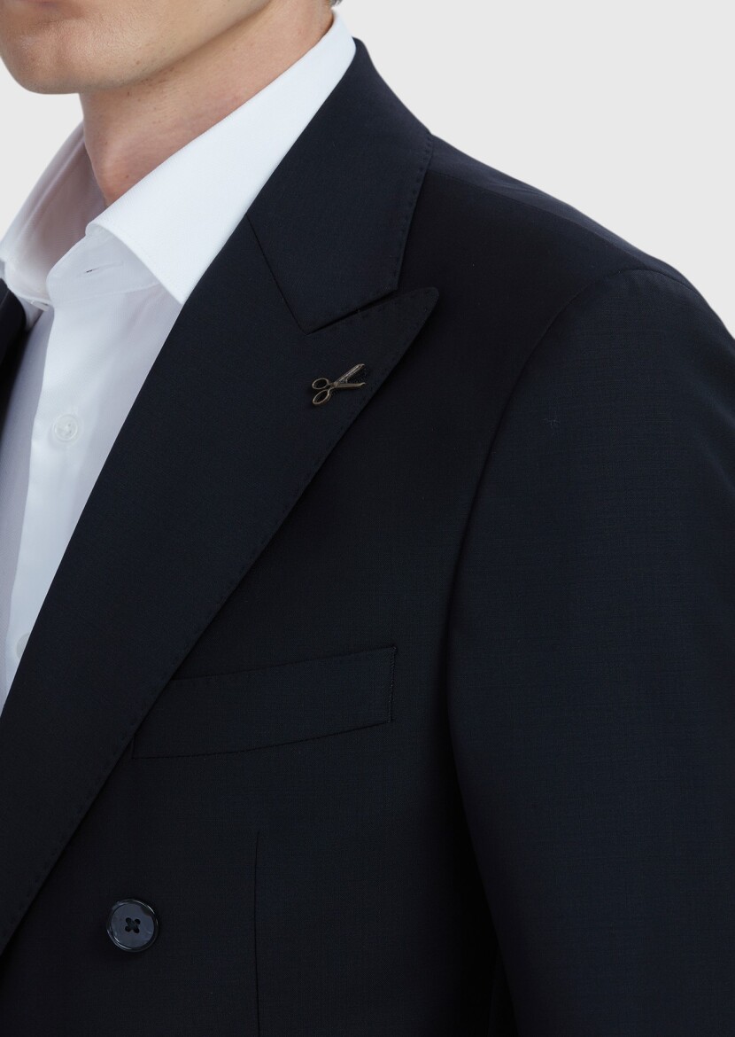 Black Plain Wool Blended Suit - 5