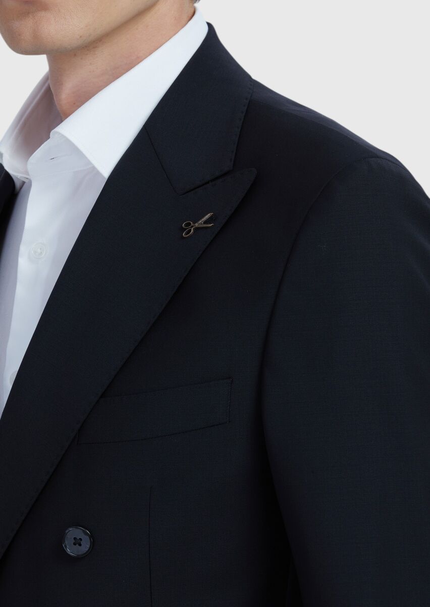 Black Plain Wool Blended Suit - 5