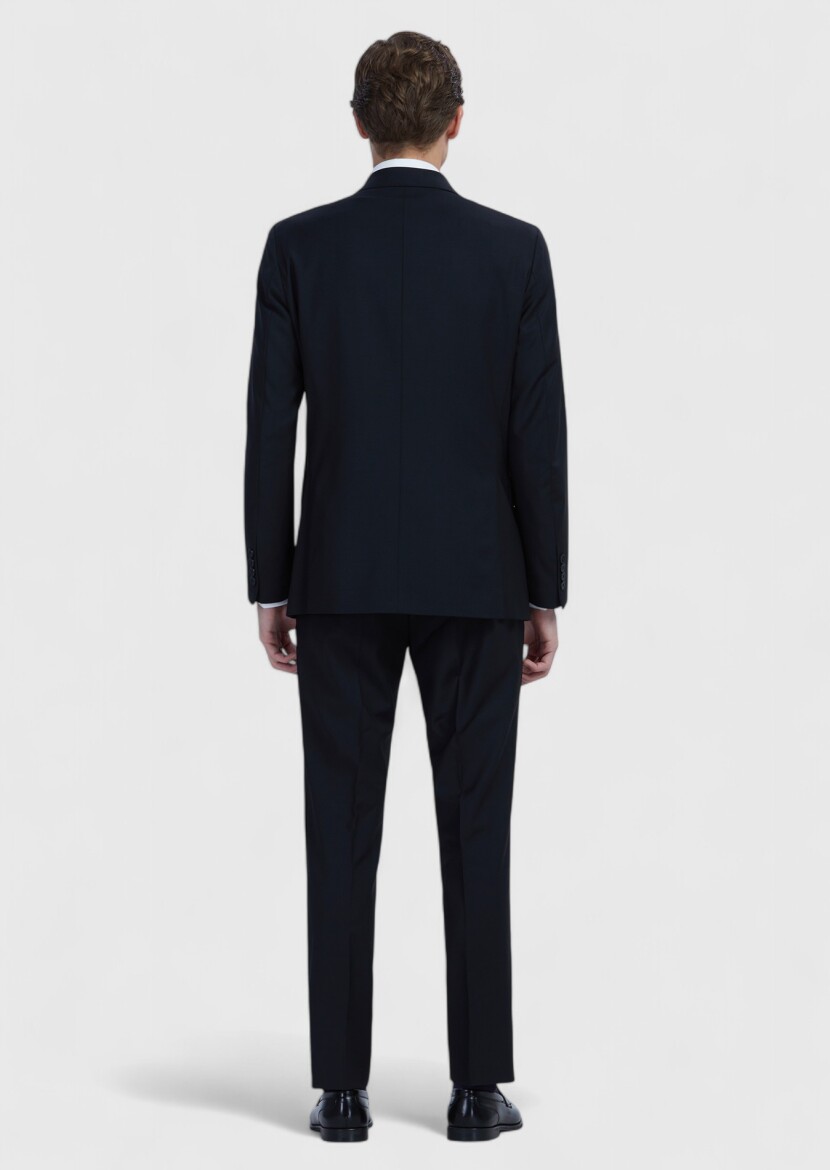 Black Plain Wool Blended Suit - 6