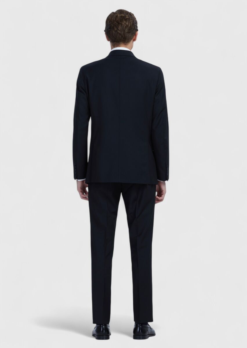 Black Plain Wool Blended Suit - 6