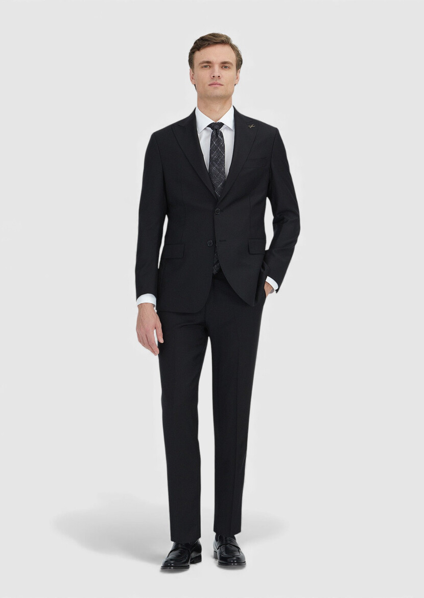 Black Plain Zeroweight Slim Fit 100% Wool Suit - RAMSEY