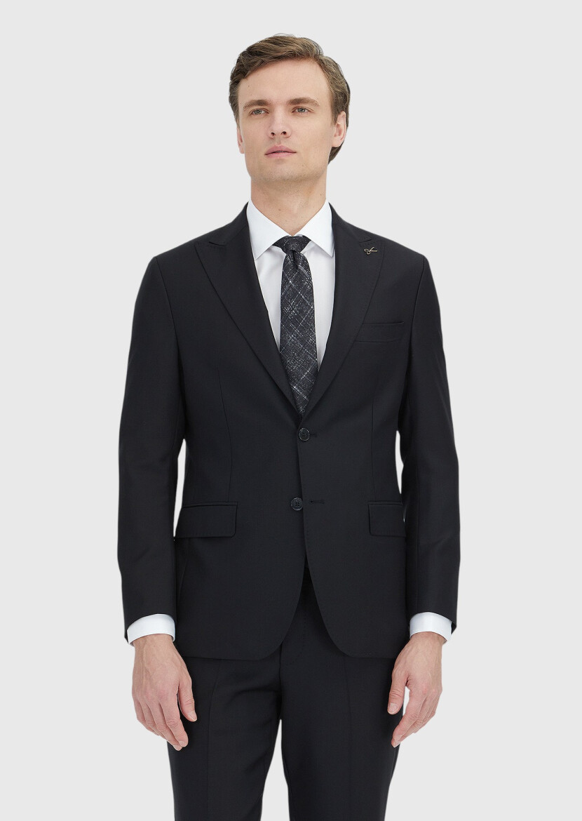 Black Plain Zeroweight Slim Fit 100% Wool Suit - RAMSEY