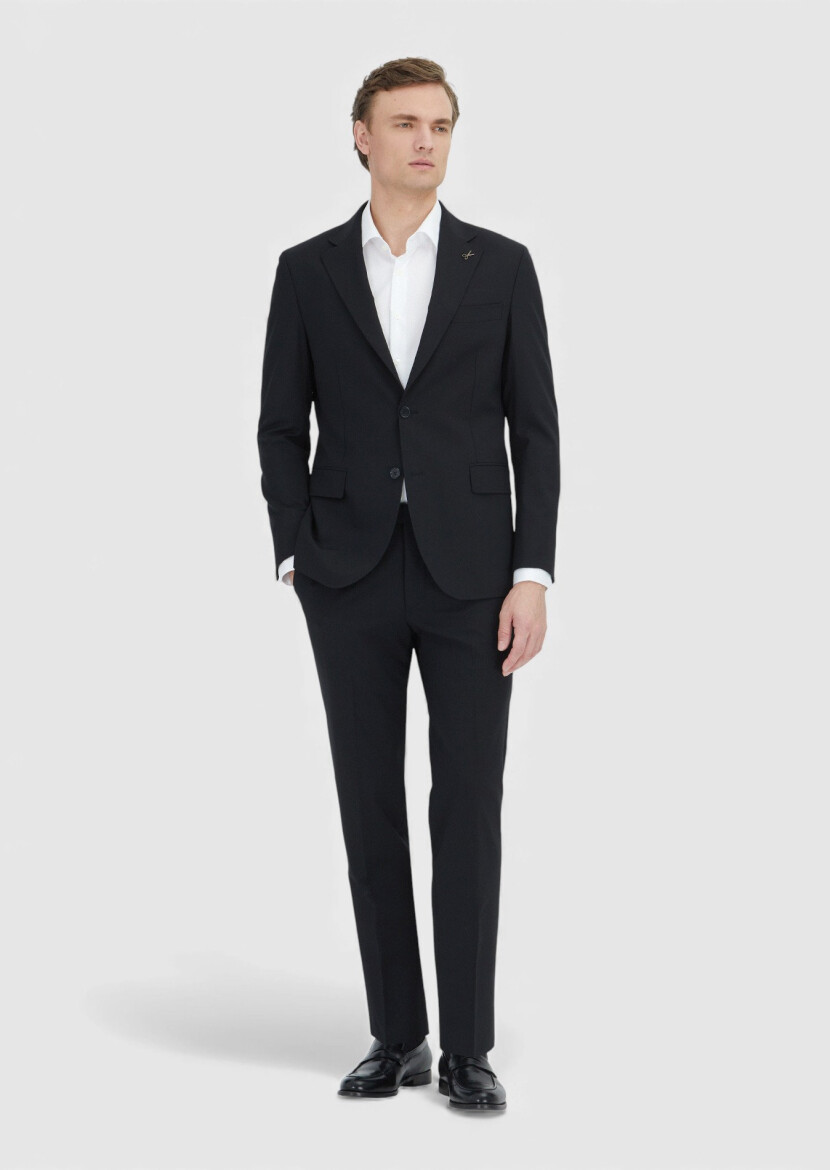 Black Plain Zeroweight Slim Fit Wool Blended Suit - RAMSEY