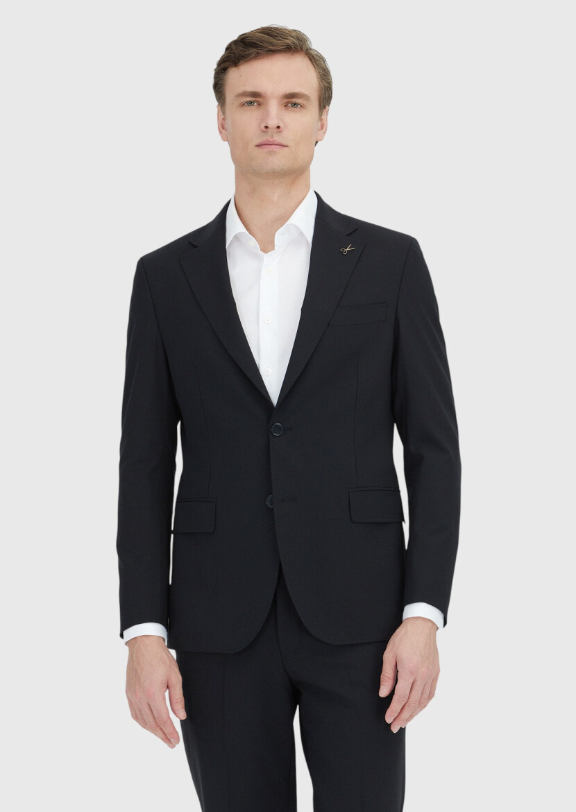 Black Plain Zeroweight Slim Fit Wool Blended Suit - RAMSEY