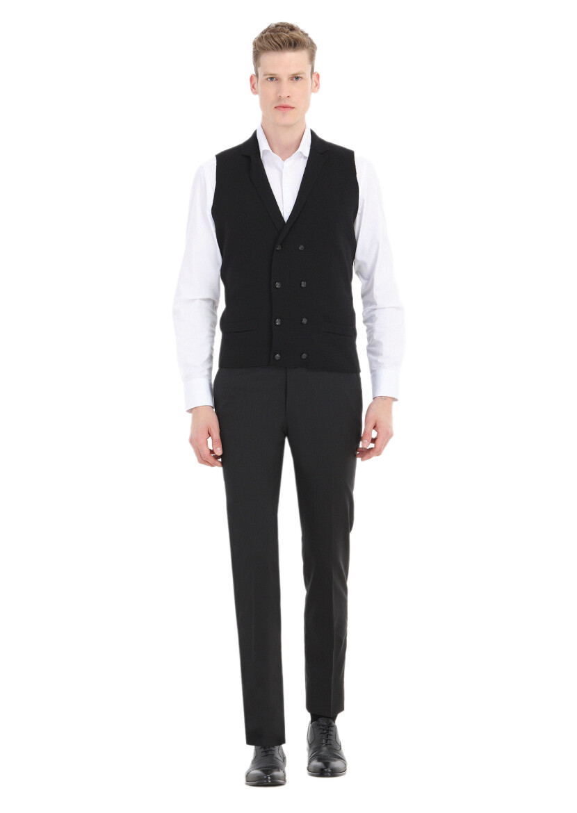 Black Regular Fit Butterfly Collar Casual Knitting Knit Vest - RAMSEY