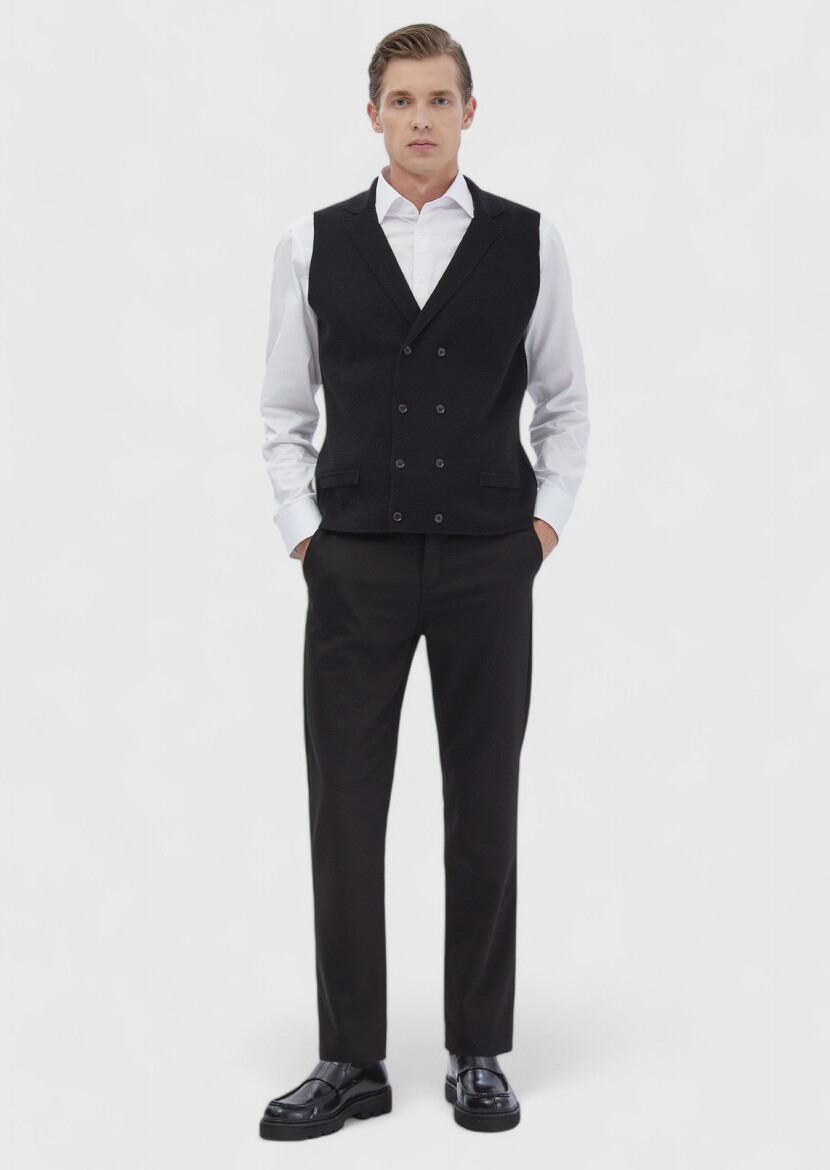 Black Regular Fit Butterfly Collar Casual Knitting Knit Vest - RAMSEY