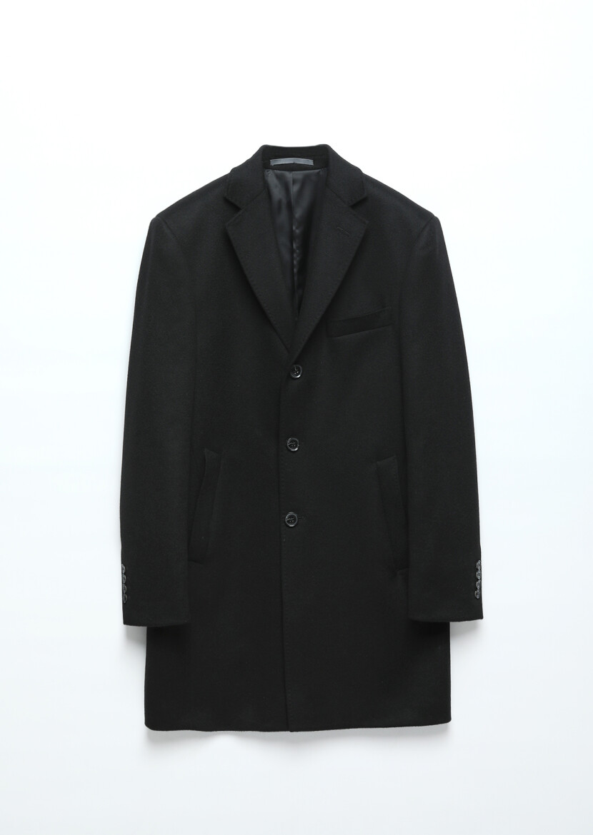 Black Regular Fit Butterfly Collar Classical Weaving Overcoat - RAMSEY