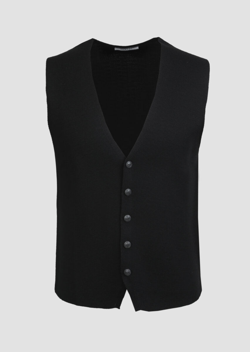 Black Regular Fit Casual Knitting Knit Vest - 6