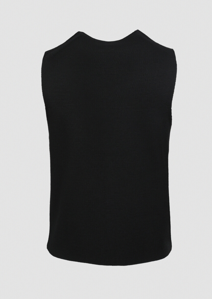 Black Regular Fit Casual Knitting Knit Vest - 7