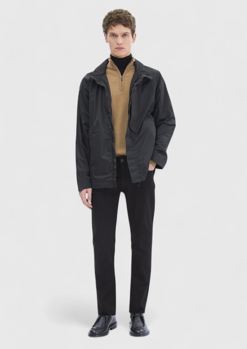 Black Regular Fit Turtleneck Casual Weaving Coat - RAMSEY