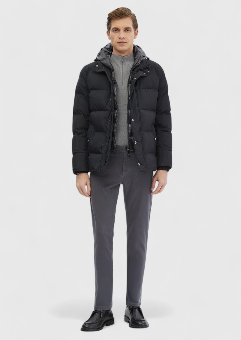 Black Removable Hood Weaving Coat 