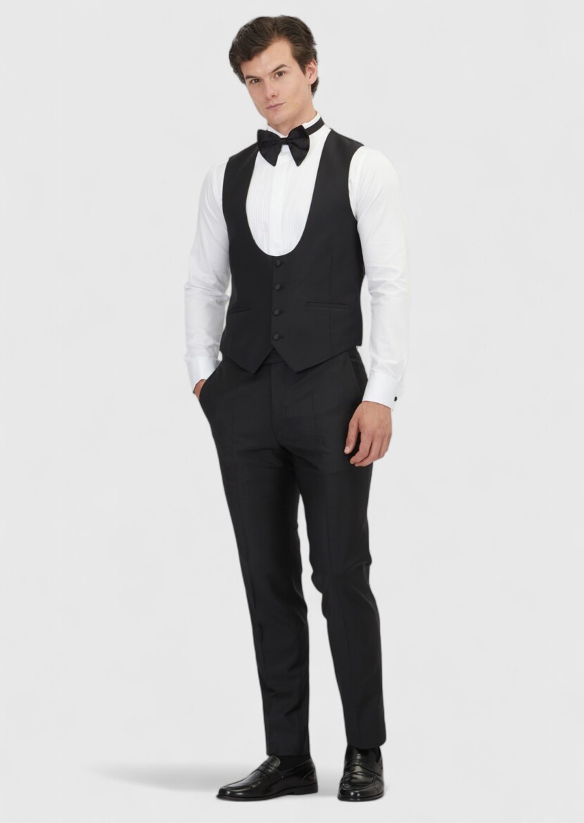 Black Slim Fit Butterfly Collar Classical Waistcoat - RAMSEY