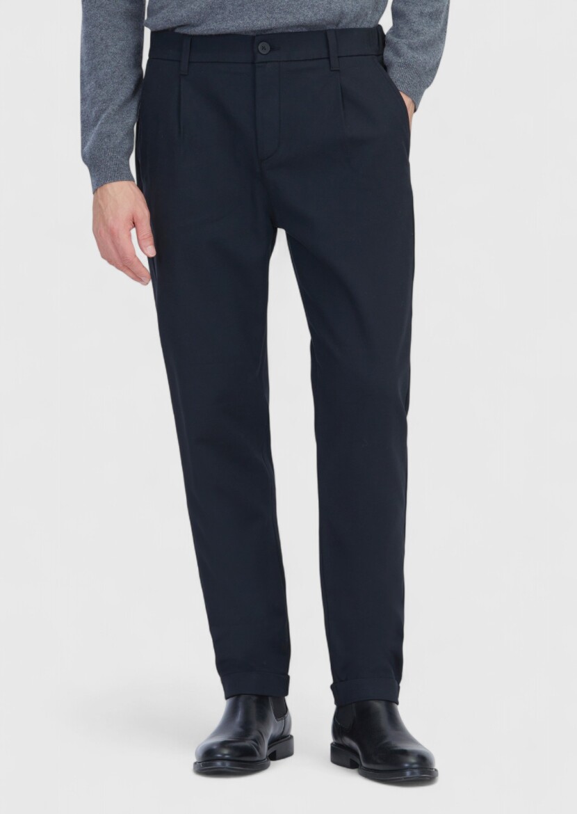 Black Weaving Jogging Fit Casual Cotton Blended Trousers - RAMSEY