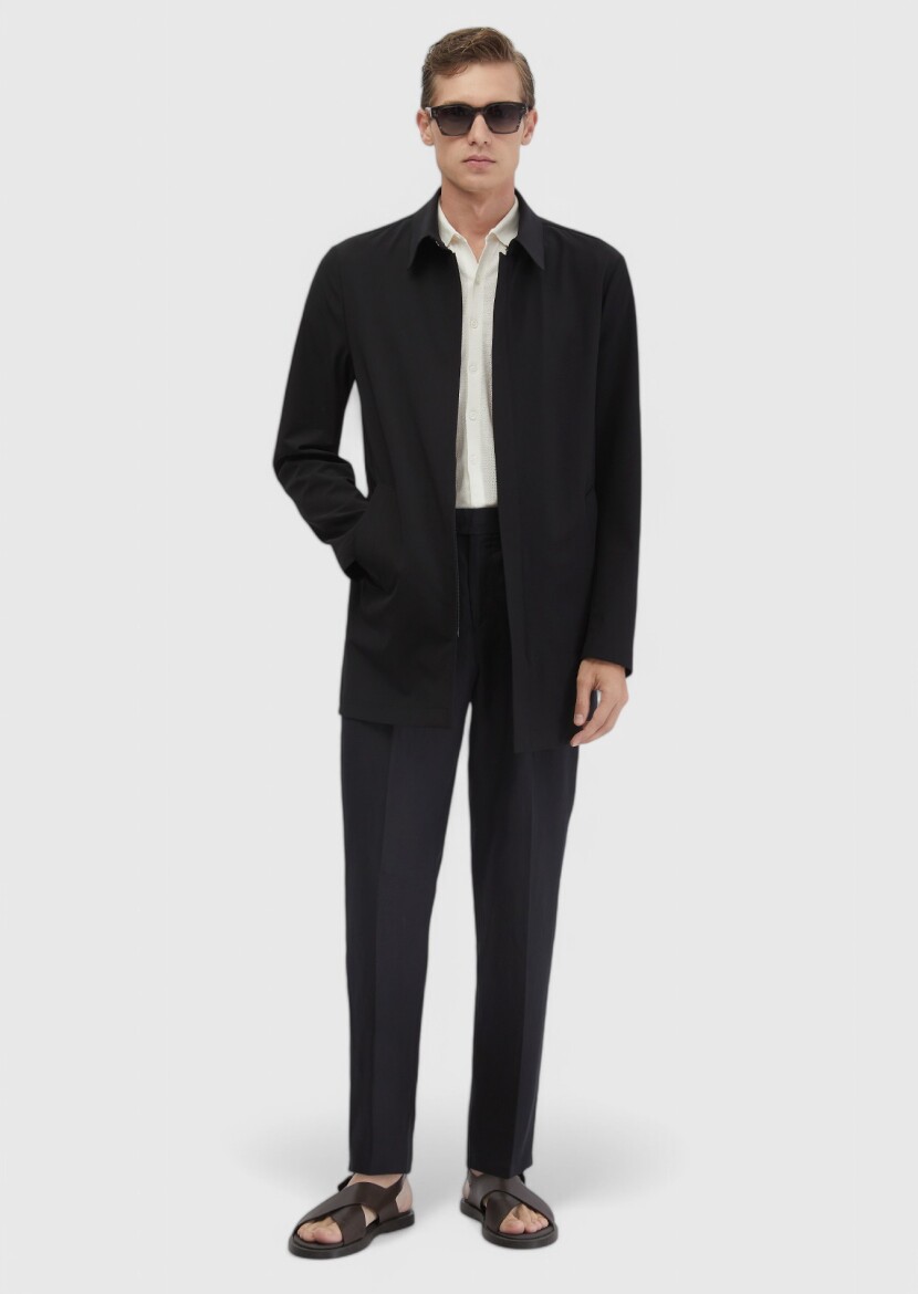Black Weaving Rain Coat - 2