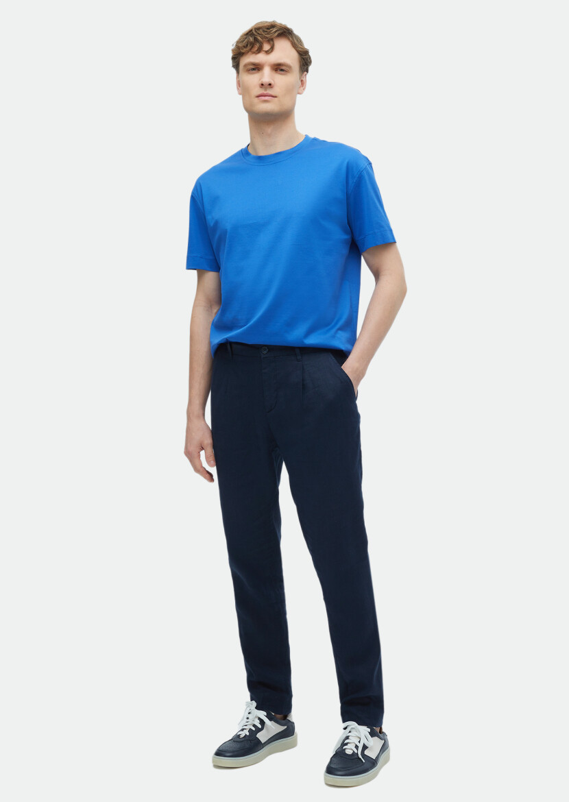 Blue Plain Crew Neck 100% Cotton T-Shirt 