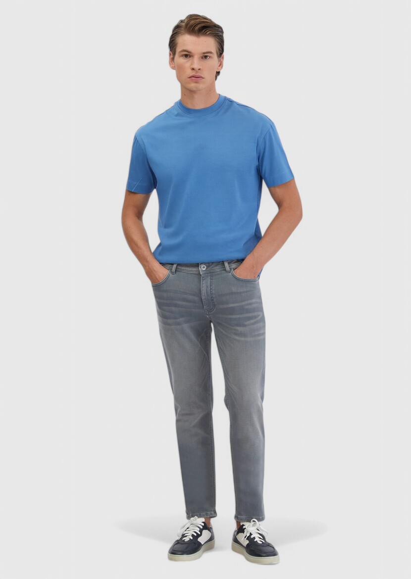 Blue Plain Crew Neck 100% Cotton T-Shirt 