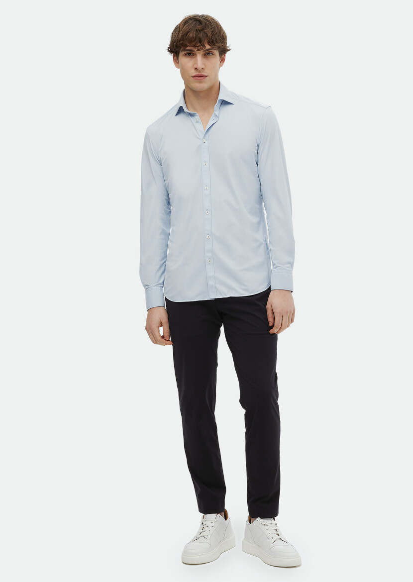 Blue Plain Regular Fit Weaving Classical Shirt 