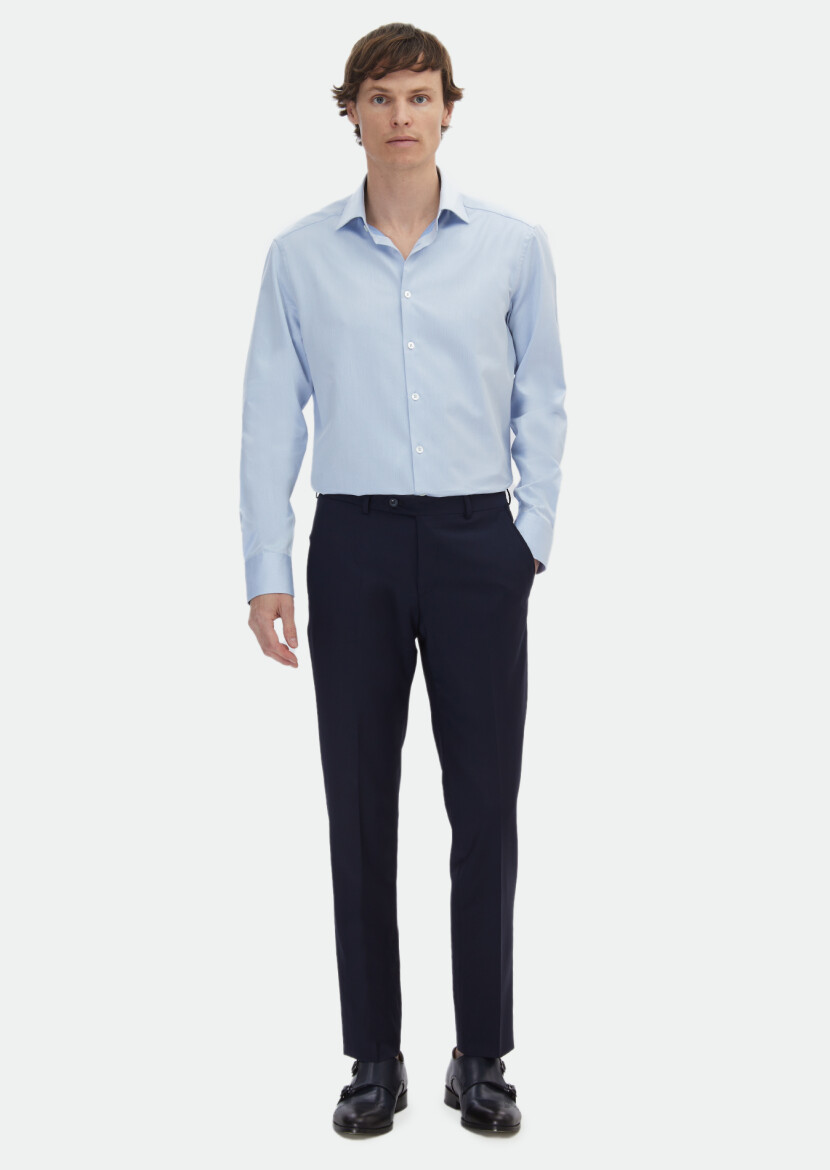 Blue Striped Regular Fit Weaving Classical 100% Cotton Shirt 