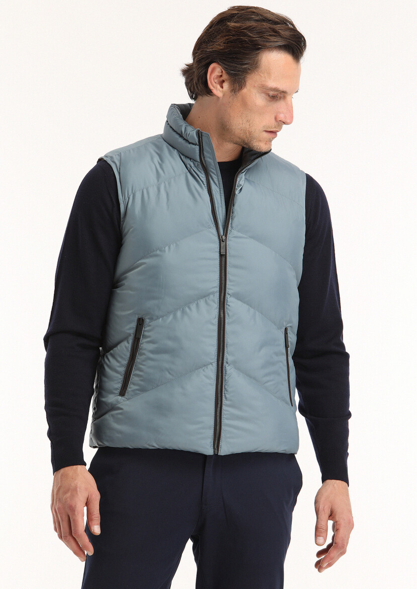 Blue Weaving Puffer Vest 