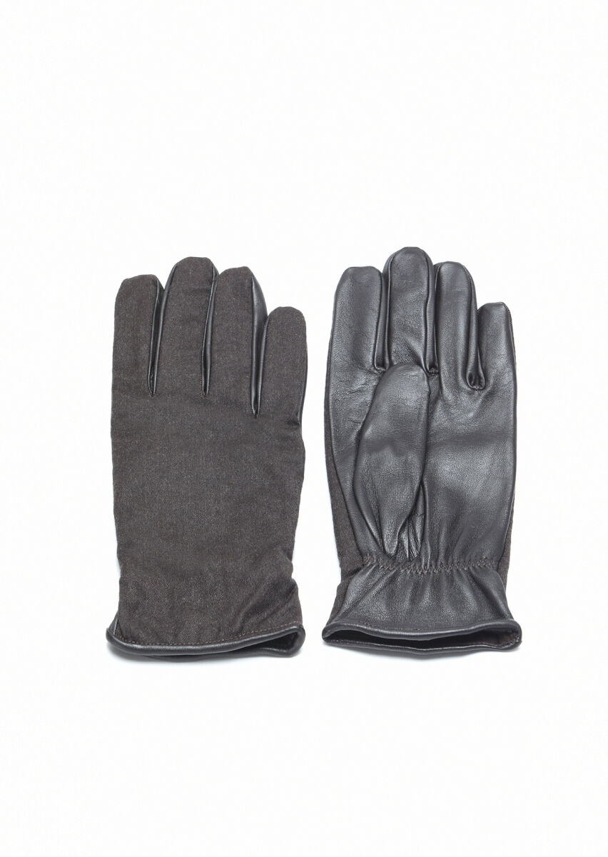 Brown %50 Deri ,%50 Yün Glove - 1