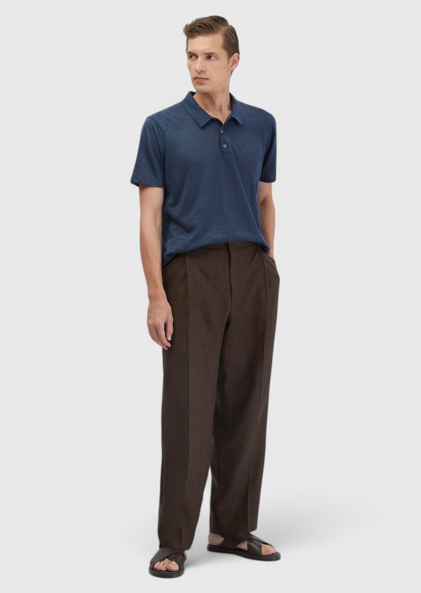 Brown Material Regular Fit Casual 100% Linen Trousers - RAMSEY