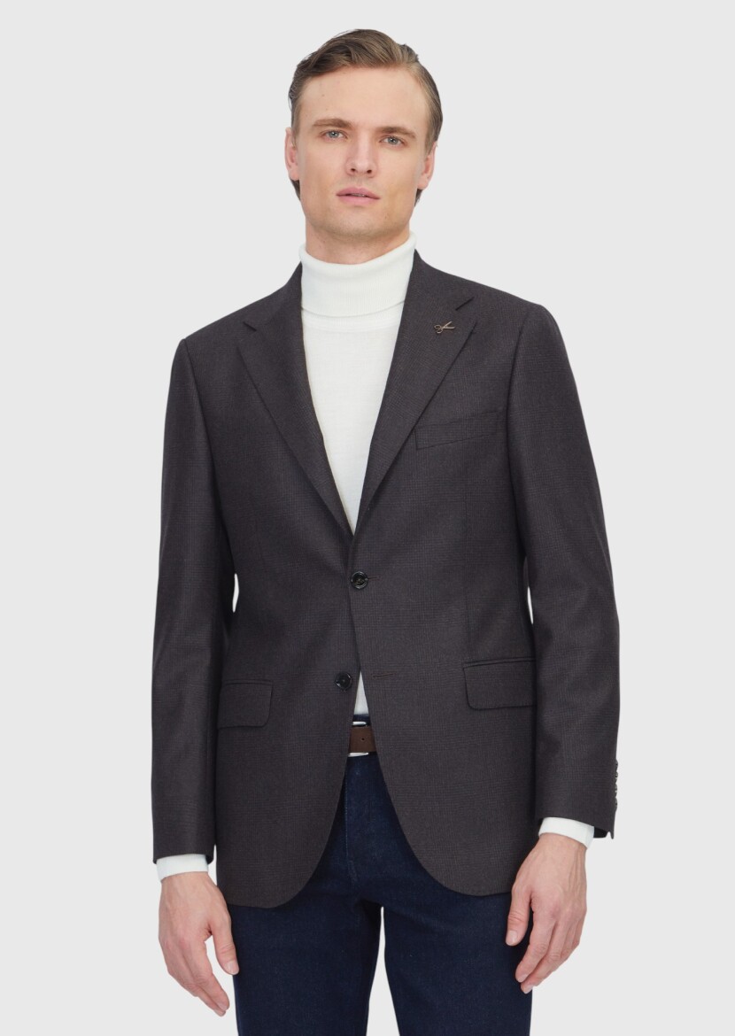 Brown Patterned Regular Fit 100% Wool Jacket - RAMSEY