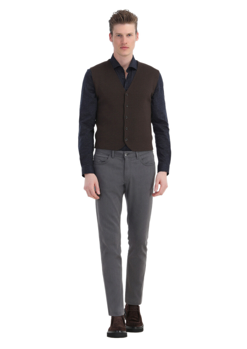 Brown Plain Knitting Knit Vest 