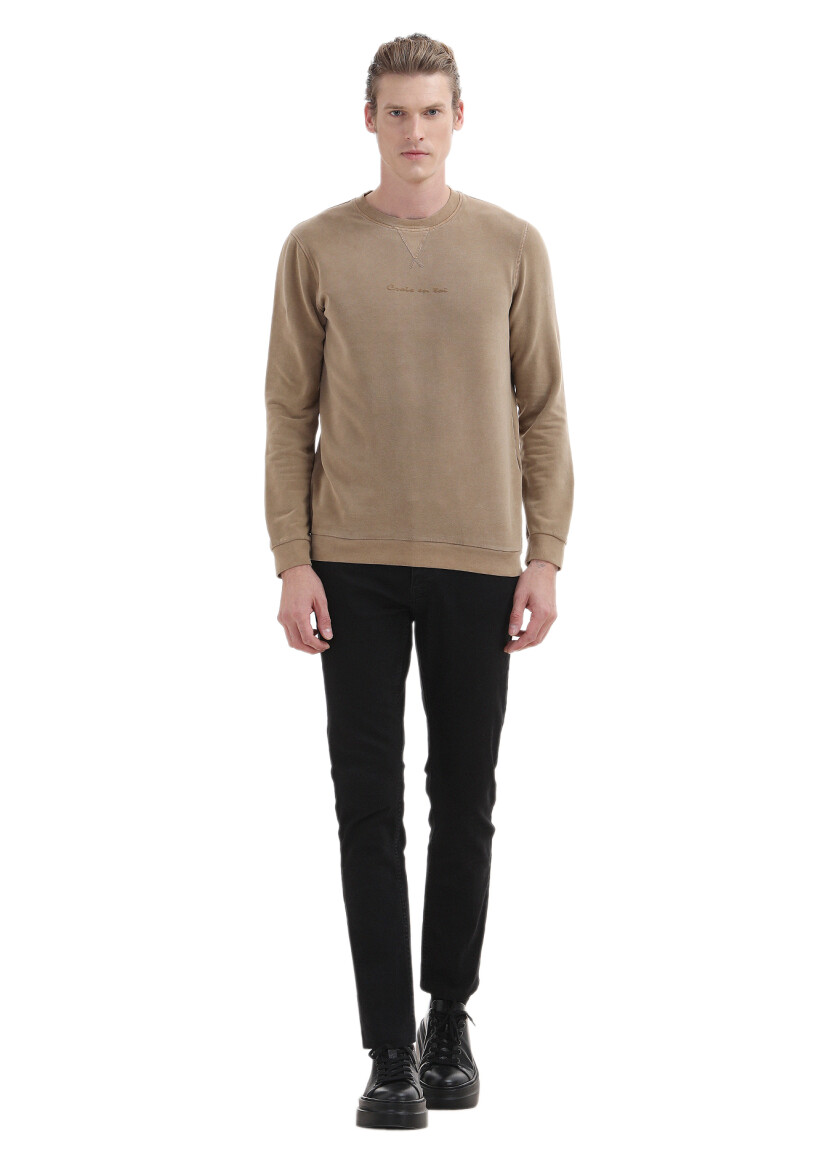 Buff Crew Neck Printed Sweatshirt 