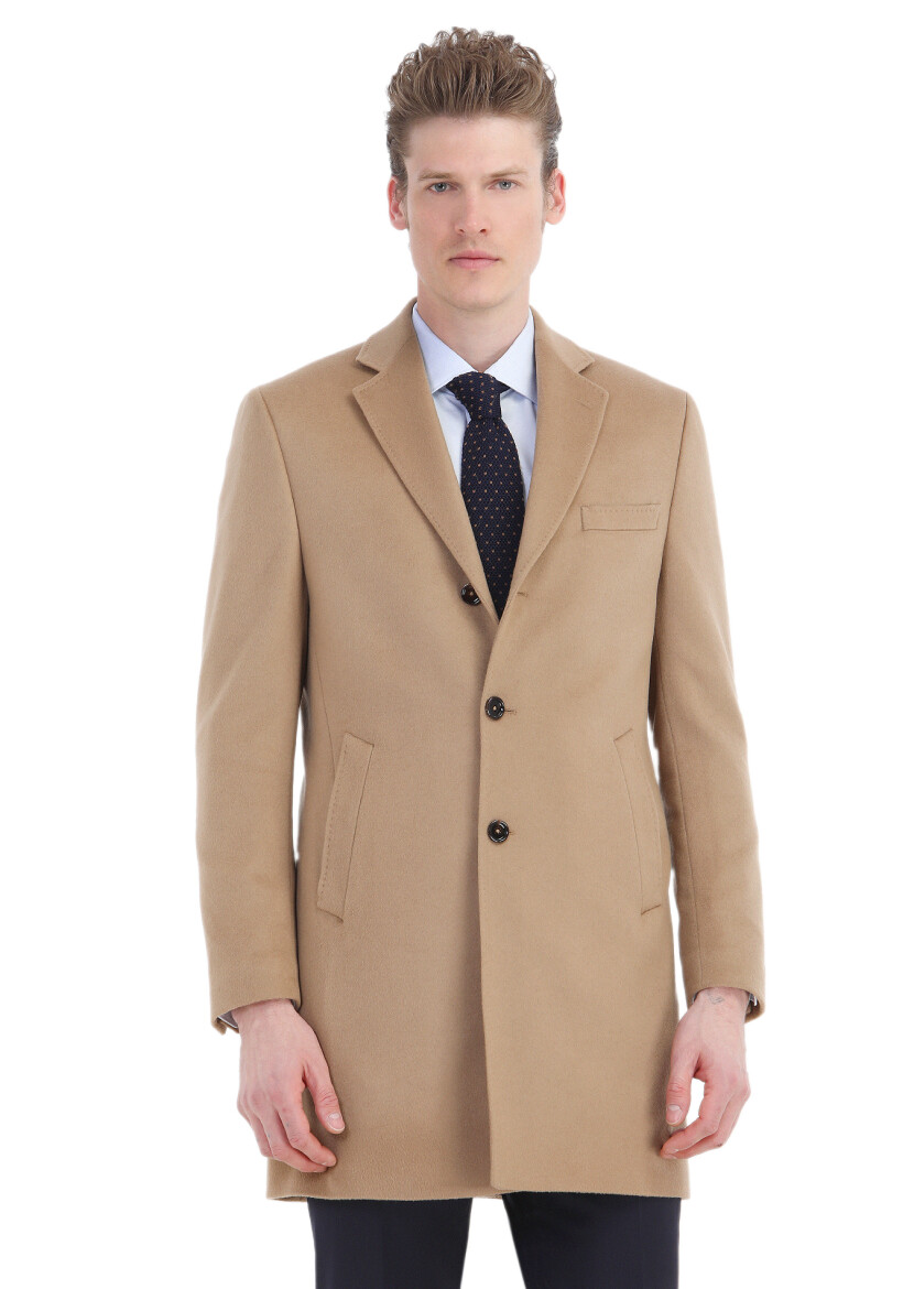 Buff Regular Fit Butterfly Collar Classical Weaving Overcoat - RAMSEY