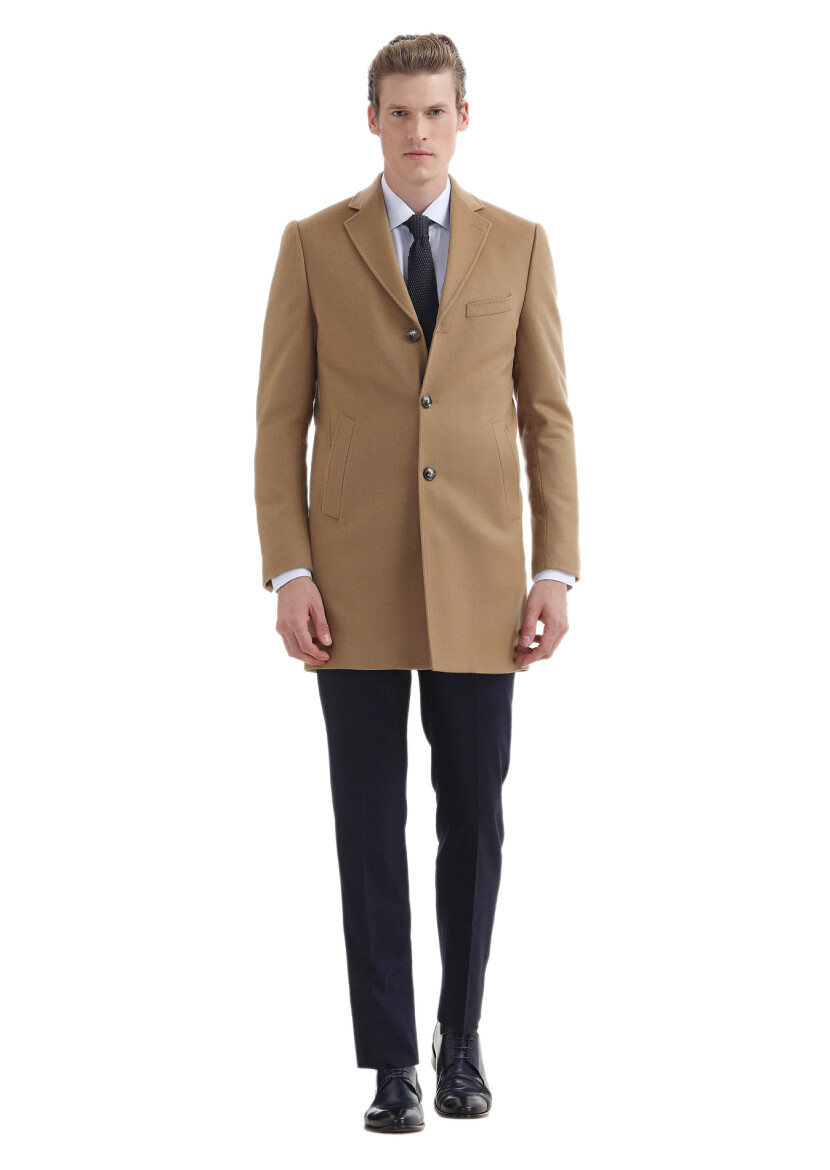 Buff Regular Fit Butterfly Collar Classical Weaving Overcoat - RAMSEY