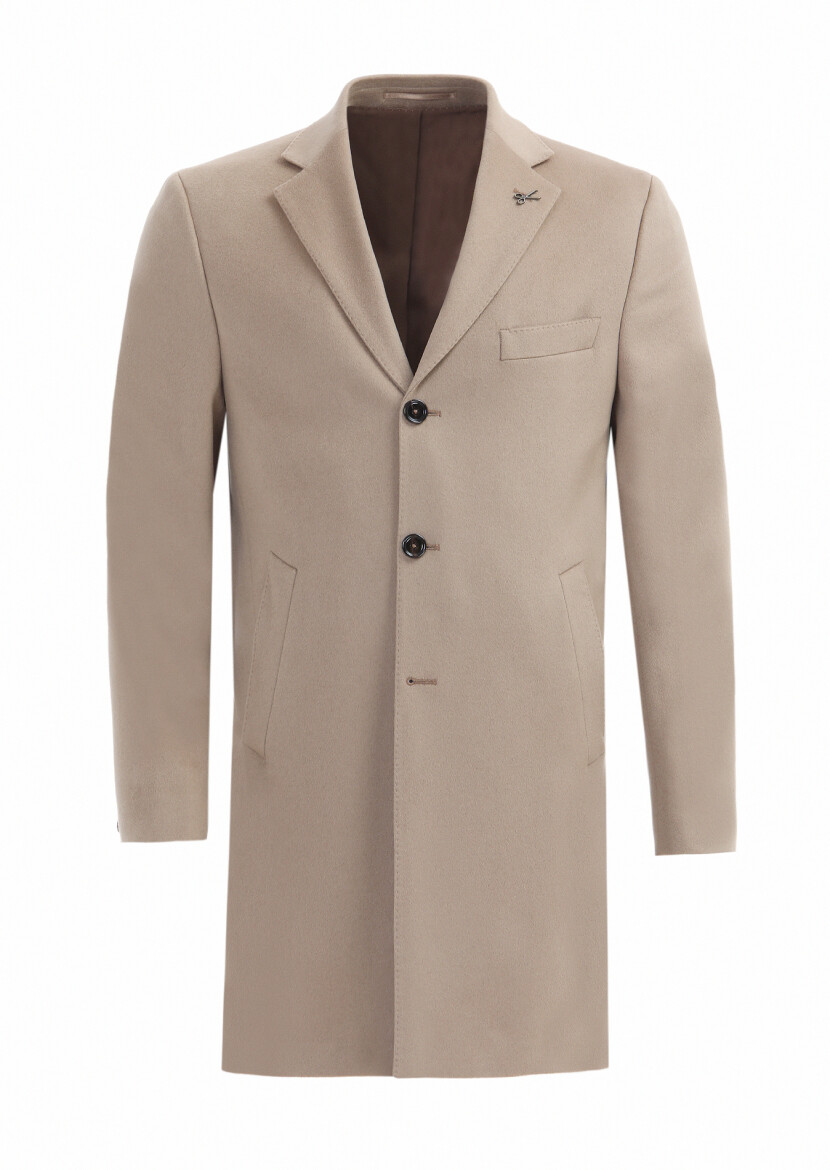 Buff Regular Fit Butterfly Collar Classical Weaving Overcoat - RAMSEY