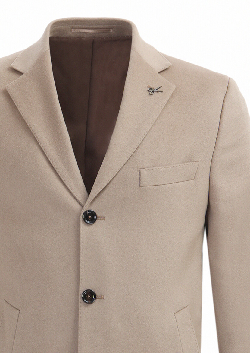 Buff Regular Fit Butterfly Collar Classical Weaving Overcoat - RAMSEY