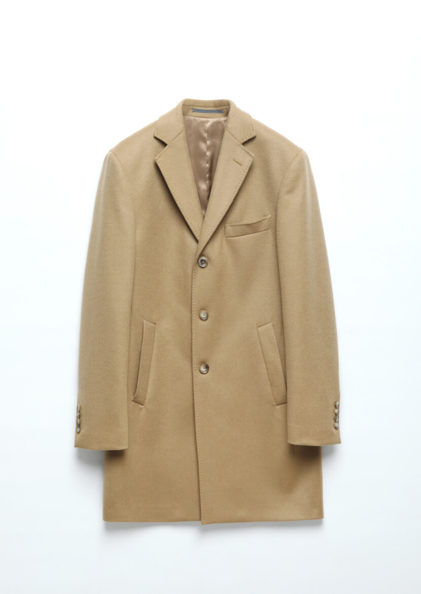 Buff Regular Fit Butterfly Collar Classical Weaving Overcoat - RAMSEY