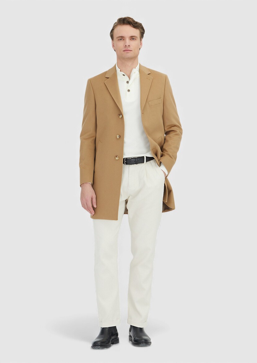 Buff Regular Fit Classical Weaving Overcoat - RAMSEY