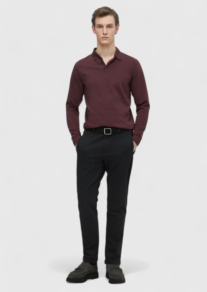 Burgundy Polo Neck Plain Sweatshirt 