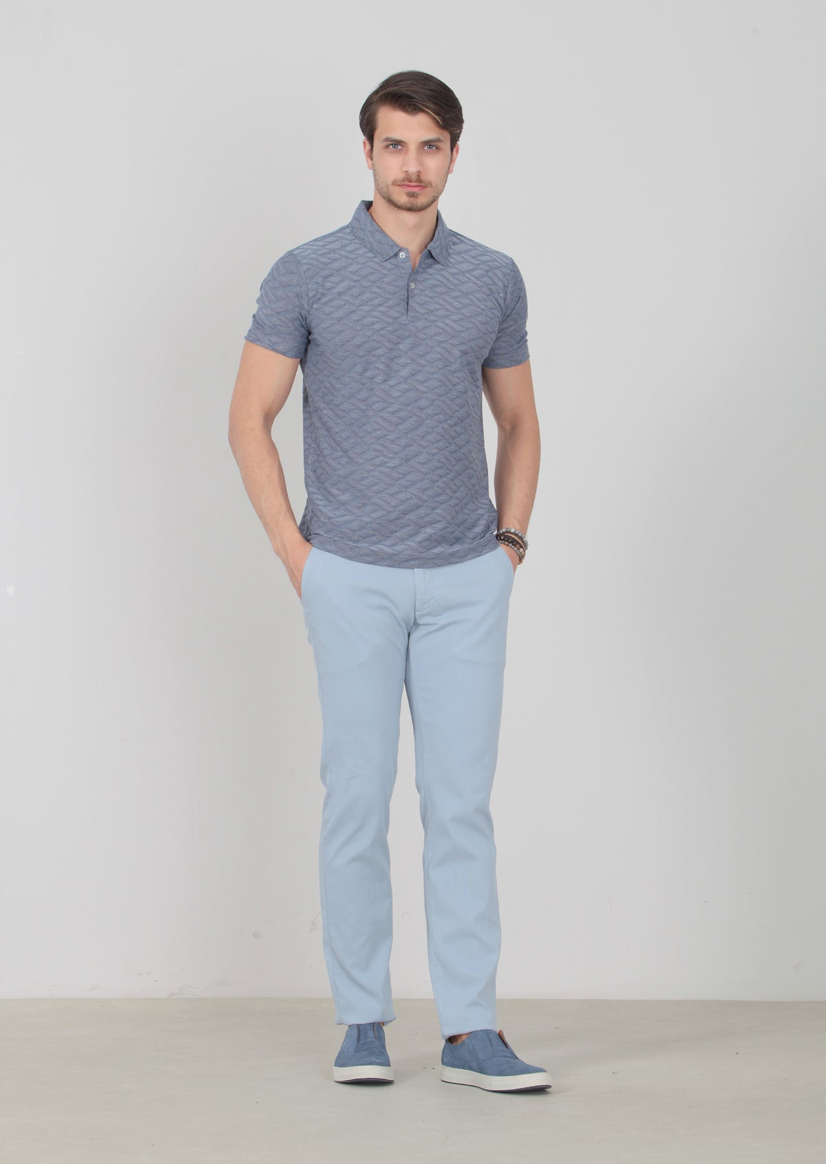 İndigo Jakarlı Polo Yaka %100 Pamuk T-Shirt