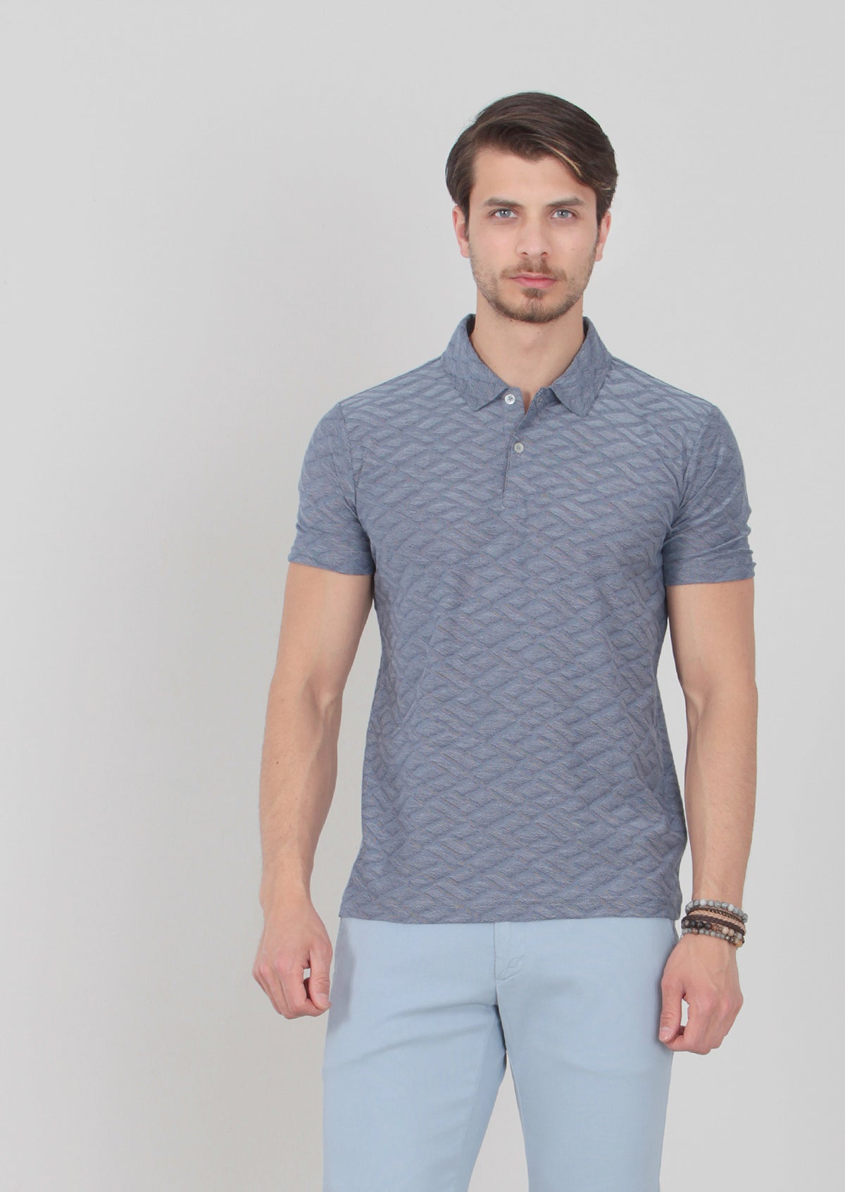 İndigo Jakarlı Polo Yaka %100 Pamuk T-Shirt