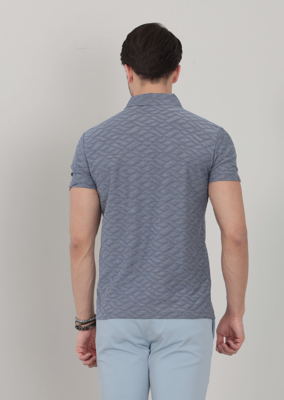 İndigo Jakarlı Polo Yaka %100 Pamuk T-Shirt