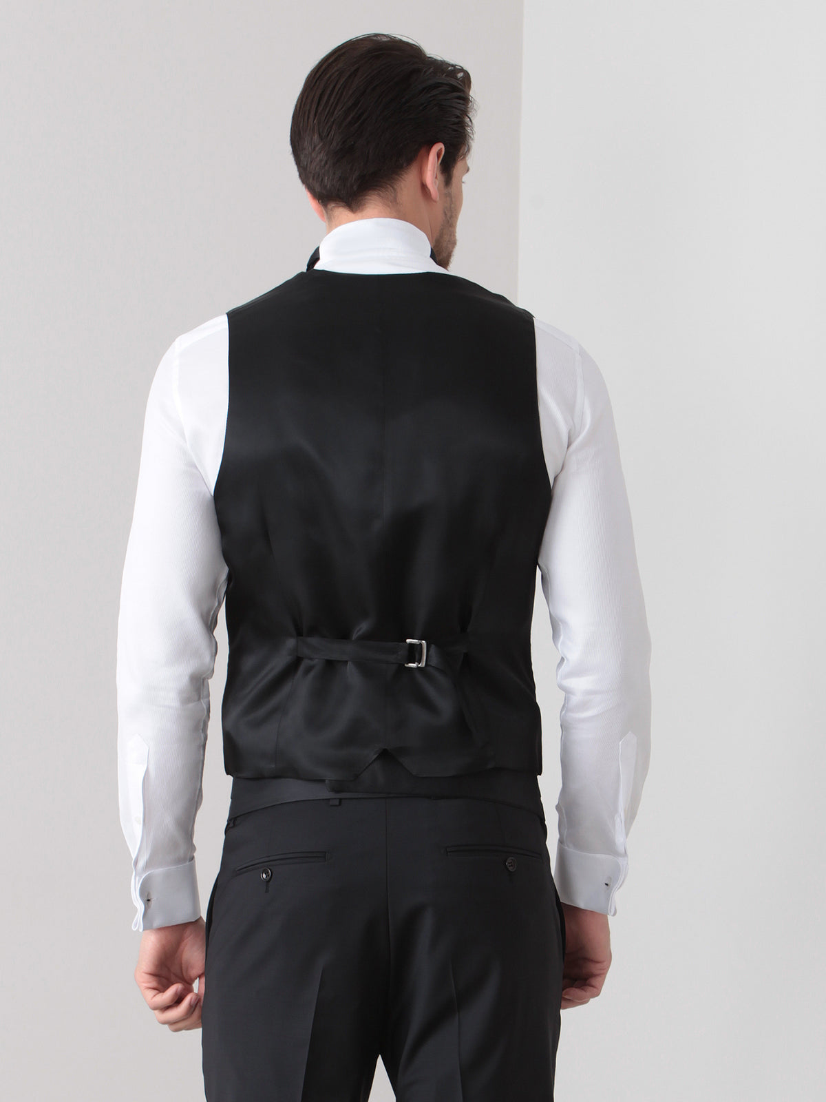 Siyah Slim Fit Kelebek Yaka Klasik Yelek
