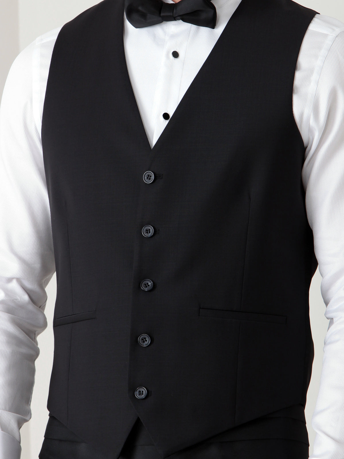 Siyah Slim Fit Kelebek Yaka Klasik Yelek