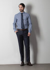 Lacivert Baskılı Slim Fit Uzun Dokuma Klasik %100 Pamuk Gömlek
