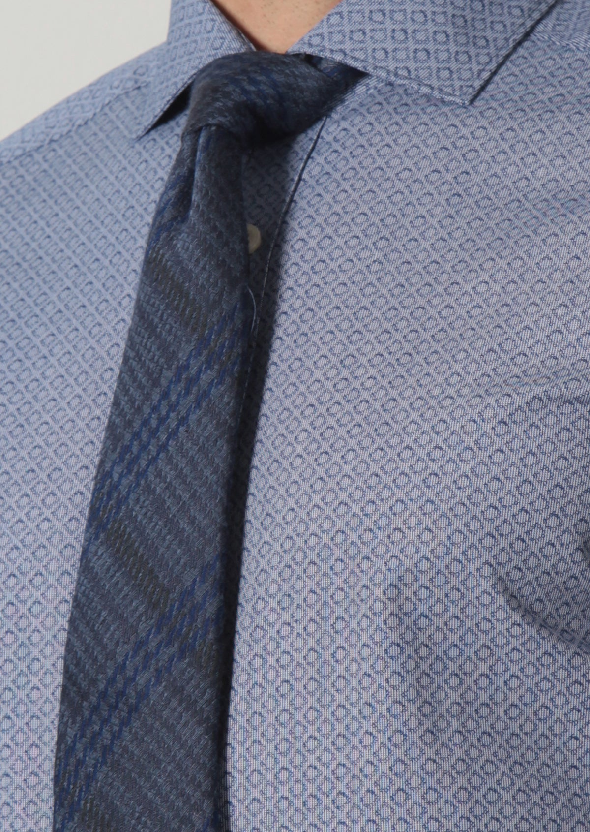 Lacivert Baskılı Slim Fit Uzun Dokuma Klasik %100 Pamuk Gömlek