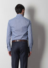 Lacivert Baskılı Slim Fit Uzun Dokuma Klasik %100 Pamuk Gömlek