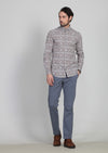 Turuncu Baskılı Slim Fit Uzun Dokuma Casual %100 Pamuk Gömlek