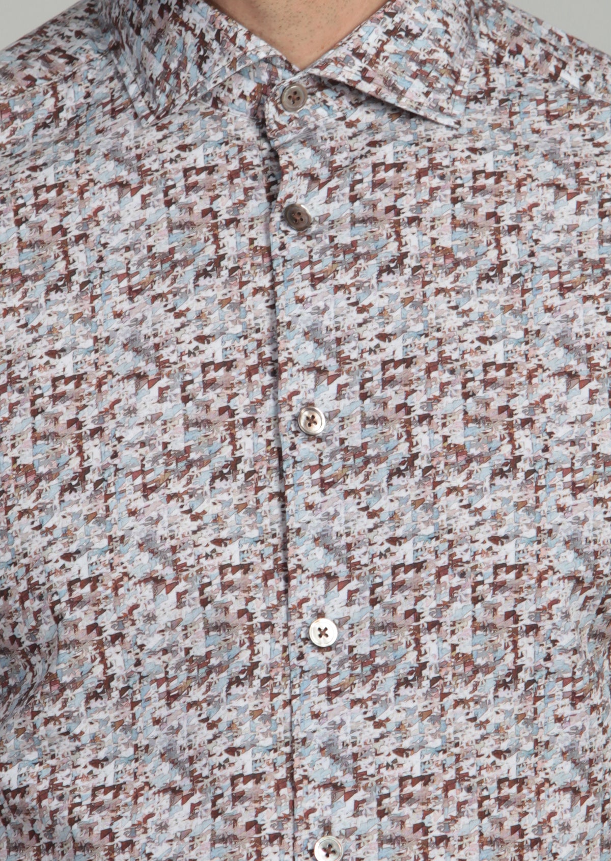Turuncu Baskılı Slim Fit Uzun Dokuma Casual %100 Pamuk Gömlek