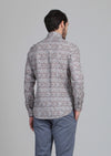 Turuncu Baskılı Slim Fit Uzun Dokuma Casual %100 Pamuk Gömlek