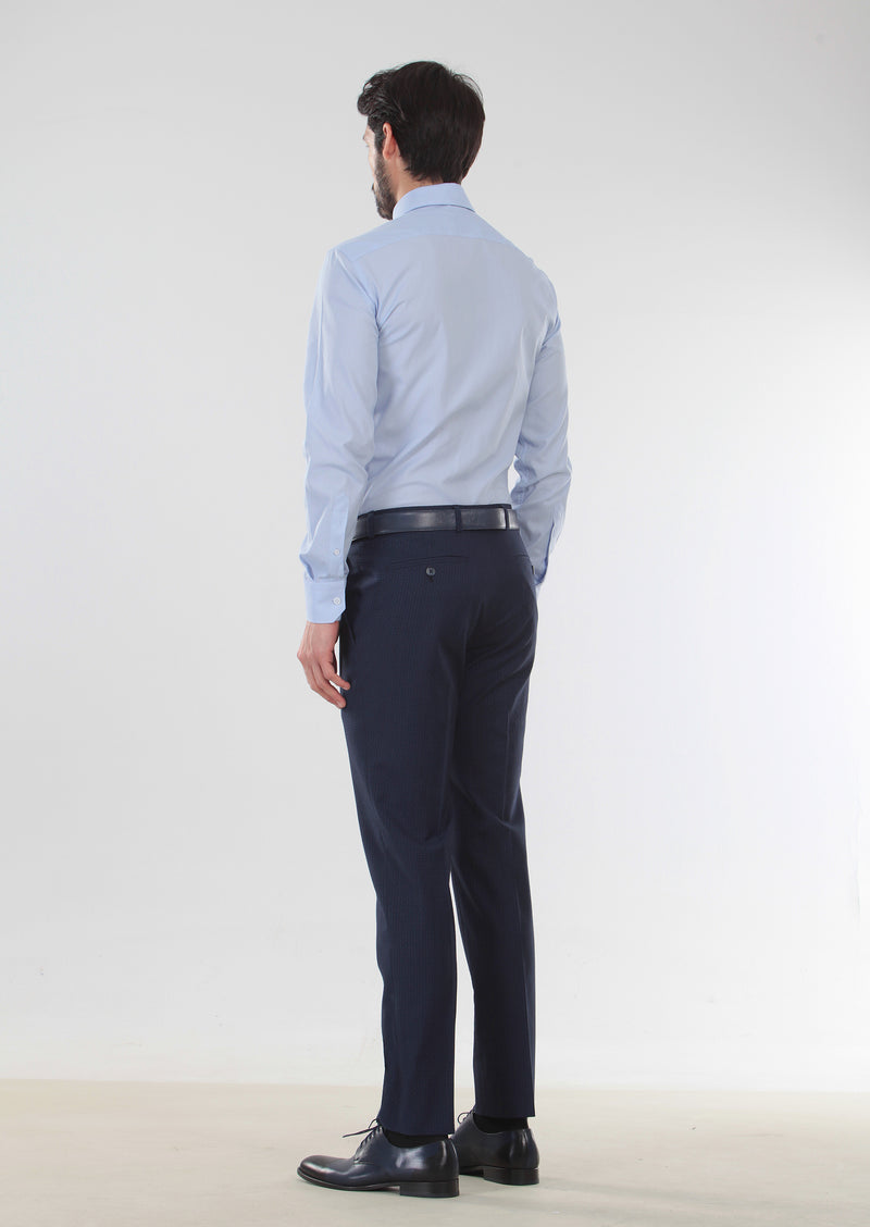 Mavi Desenli Slim Fit Uzun Dokuma Klasik %100 Pamuk Gömlek
