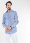 Lacivert Desenli Slim Fit Uzun Dokuma Klasik %100 Pamuk Gömlek