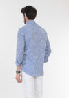 Lacivert Desenli Slim Fit Uzun Dokuma Klasik %100 Pamuk Gömlek
