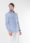 Lacivert Desenli Slim Fit Uzun Dokuma Klasik %100 Pamuk Gömlek